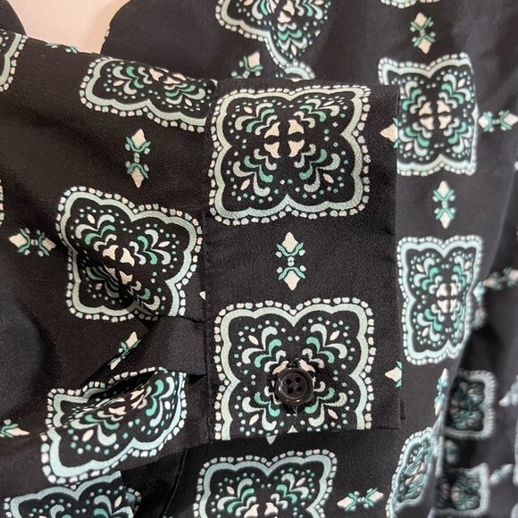 Ann Taylor long sleeve vneck aqua print blouse top size medium - Picture 3 of 6